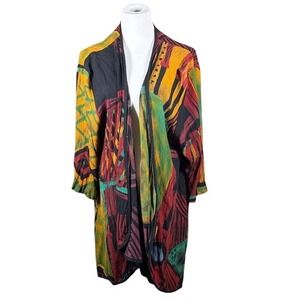 Freestyle Original Collection Womens XL Abstract Geometric Rayon Duster Cardigan